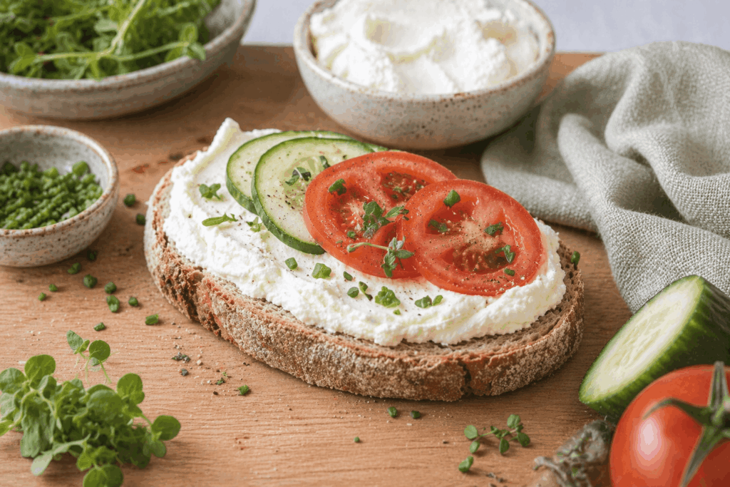 Frischkäsebrot belegt