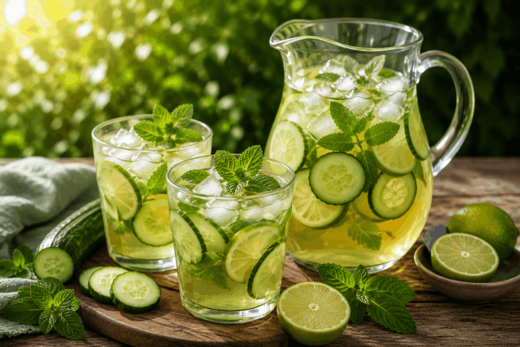 Grüner Tee mit Limette und Gurke Eistee