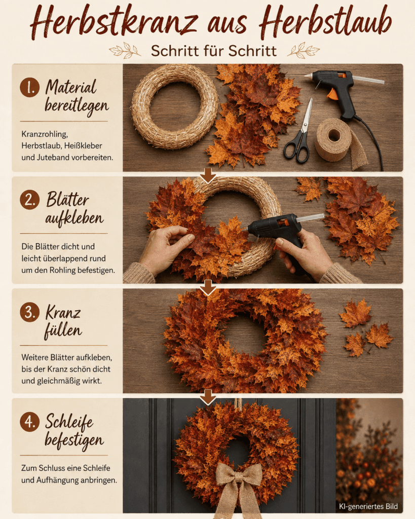 Herbstkranz aus Herbstlaub Anleitung