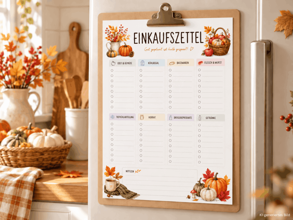 Einkaufszettel Druckvorlage Herbst