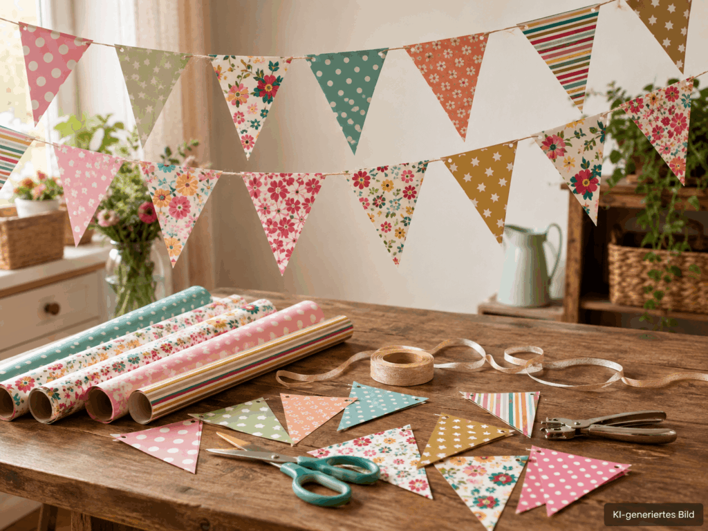 Wimpelketten aus Geschenkpapier